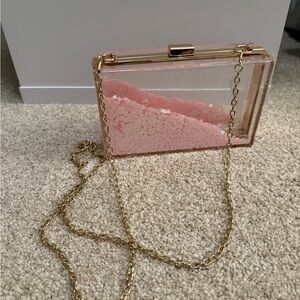 Pink and Gold Heart Sequin Clutch Bag